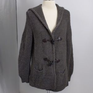 Marv hand knit? hooded bulky knit cardigan jacket-sz L